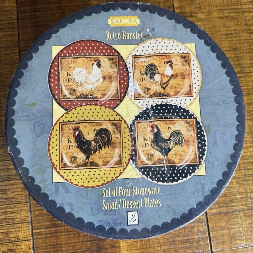 SET (4)‎ Sakura Table, Oneida RETRO ROOSTER Stoneware 8.25
